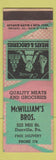 Matchbook Cover - McWilliam's Bros Grocery Danville PA ADVANCE