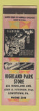 Matchbook Cover - Highland Park Store Grocery Lewistown PA