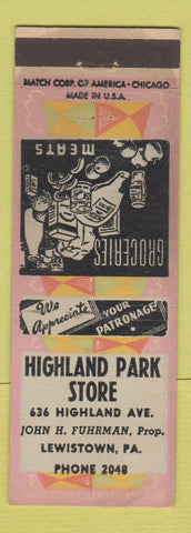 Matchbook Cover - Highland Park Store Grocery Lewistown PA