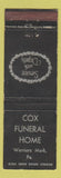 Matchbook Cover - Cox Funeral Home Warriors Mark PA