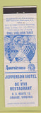 Matchbook Cover - Jefferson Motel De Vivi Restaurant Orange VA Perkins Americana