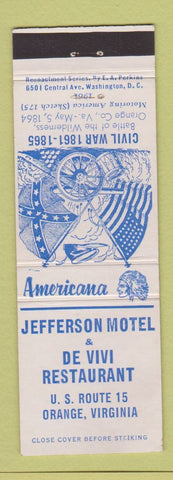 Matchbook Cover - Jefferson Motel De Vivi Restaurant Orange VA Perkins Americana