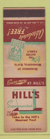 Matchbook Cover - Hill's Super Markets Grocery