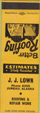Matchbook Cover - JJ Lown Roofing Juneau AK yellow