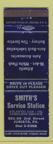 Matchbook Cover - Smith's Service Atlantic oil gas Juniata PA WEAR