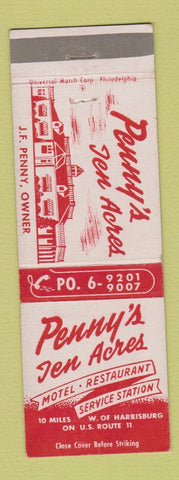 Matchbook Cover - Penny's Ten Acres Motel Restaurant Harrisburg PA