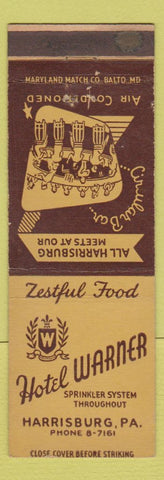 Matchbook Cover - Hotel Warner Harrisburg PA Circular Bar