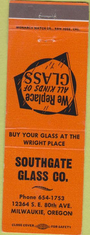 Matchbook Cover - Southgate Glass Co Milwaukie OR