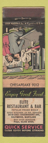 Matchbook Cover - Elite Restaurant Bar Baltimore MD