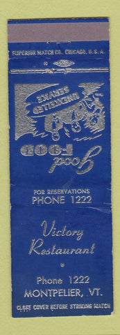 Matchbook Cover - Victory Restaurant Montpelier VT