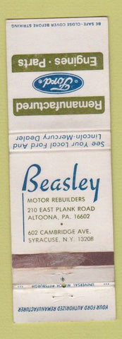 Matchbook Cover - Beasley Ford Engine Rebuilders Altoona PA Syracuse NY WEAR