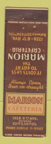 Matchbook Cover - Marion Cafeteria New York City  FEDERAL LONG