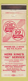 Matchbook Cover - Herb King's Phillips 66 oil gas Belton MO WEAR