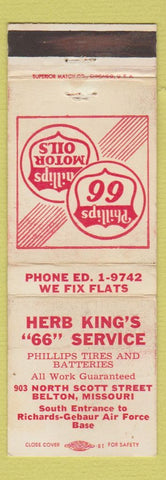 Matchbook Cover - Herb King's Phillips 66 oil gas Belton MO WEAR