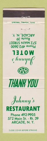 Matchbook Cover - Johnny's Restaurant Arcade NY Motel