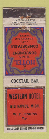 Matchbook Cover - Western Hotel Big Rapids MI WORN