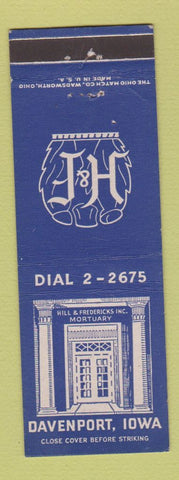 Matchbook Cover - Hill Fredericks Mortuary Davenport IA