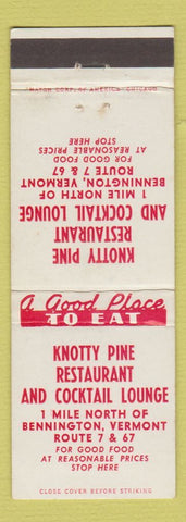 Matchbook Cover - Knotty Pine Restaurant Bennington VT