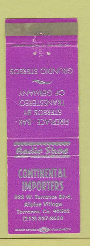 Matchbook Cover - Continental Importers Stereos Grundig Torrance CA WEAR