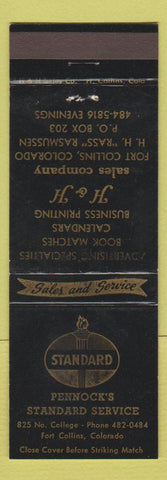 Matchbook Cover - Standard oil gas Pennock's Fort Collins Colorado
