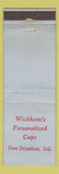 Matchbook Cover - Wickham's Personalized Cups New Palestine IN WEAR
