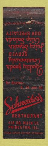 Matchbook Cover - Schneider's Restaurant Princeton IL WEAR