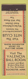 Matchbook Cover - Nite Club Valencia Ball Room Rochester MN
