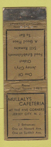 Matchbook Cover - Mullalys Cafeteria Jersey City NJ WORN