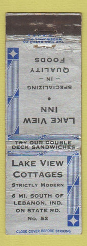 Matchbook Cover - Lake View Cottages Lebanon IN WORN