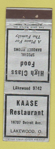 Matchbook Cover - Kaase Restaurant Lakewood OH WEAR