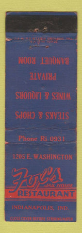 Matchbook Cover - Fox's Jail House Restaurant Indianapolis IN WEAR