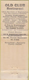 Matchbook Cover - Old Club Restaurant Old Alexandria VA WEAR