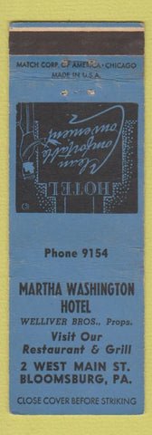 Matchbook Cover - Martha Washington Hotel Bloomsburg PA