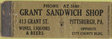 Matchbook Cover - Grant Sandwich Shop Pittsburgh PA Federal