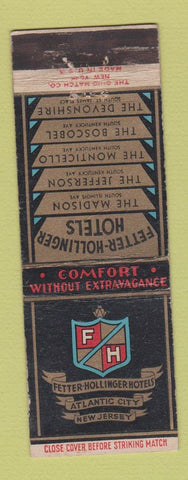 Matchbook Cover - Fetter Hollinger Hotels Atlantic City NJ WEAR
