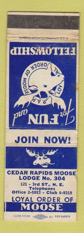 Matchbook Cover - Moose Lodge Cedar Rapids WEAR