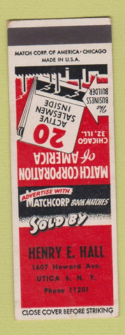 Matchbook Cover - Henry Hall Match Corp of America Dealer Utica NY