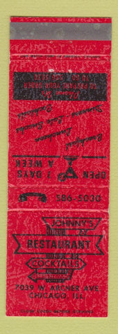 Matchbook Cover - Johnny's Restaurant Chicago IL
