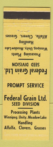Matchbook Cover - Federal Grain Ltd Seed Winnipeg MB Unity Meadow Lake