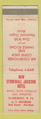 Matchbook Cover - New Stonewall Jackson Hotel Clarksburg WV