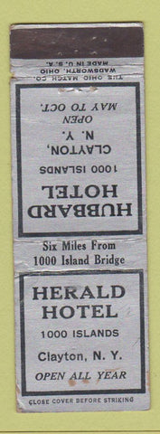 Matchbook Cover - Herald Hotel Clayton NY Hubbard Hotel WEAR