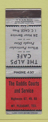 Matchbook Cover - Alps Cafe Gaddis Courts Motel Mount Pleasant TX