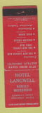 Matchbook Cover - Hotel Langwell  Elmira NY WORN