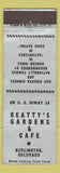 Matchbook Cover - Beatty's Gardens Cafe Burlington Colorado