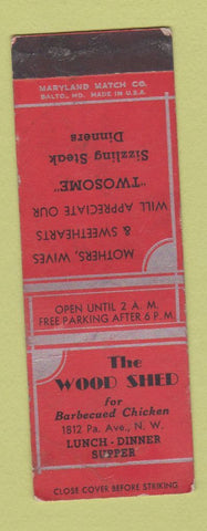 Matchbook Cover - The Wood Shed Washington DC? SAMPLE WEAR
