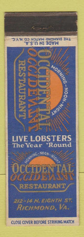 Matchbook Cover - Occidental Restaurant Richmond VA