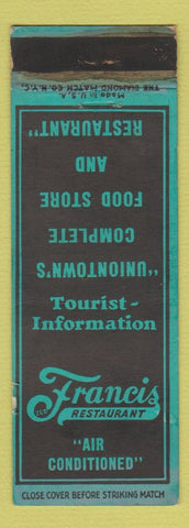 Matchbook Cover - Francis Restaurant Uniontown PA WEAR