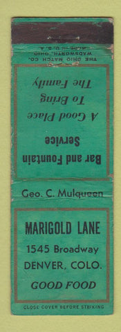 Matchbook Cover - Marigold Lane Denver Colorado Fountain WEAR