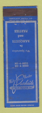 Matchbook Cover - Walter Thos Wieder Parkside Steak House WORN