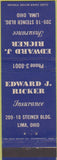 Matchbook Cover - Edward Ricker Insurance Lima OH